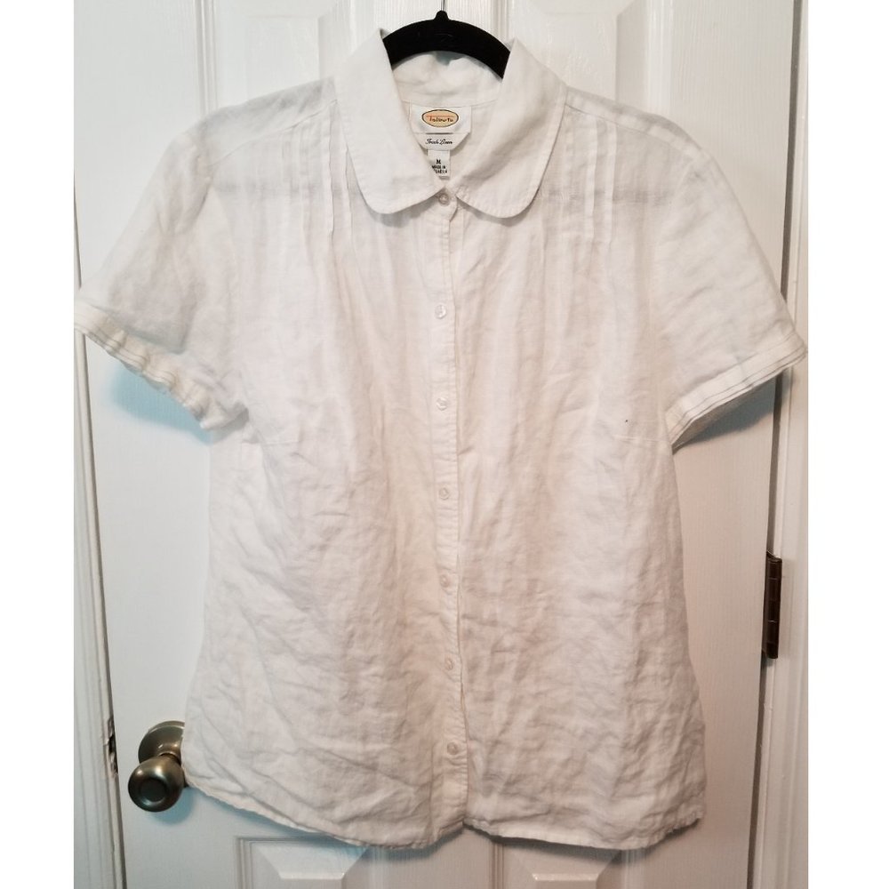 Talbots Linen short sleeve button down w pintucks
